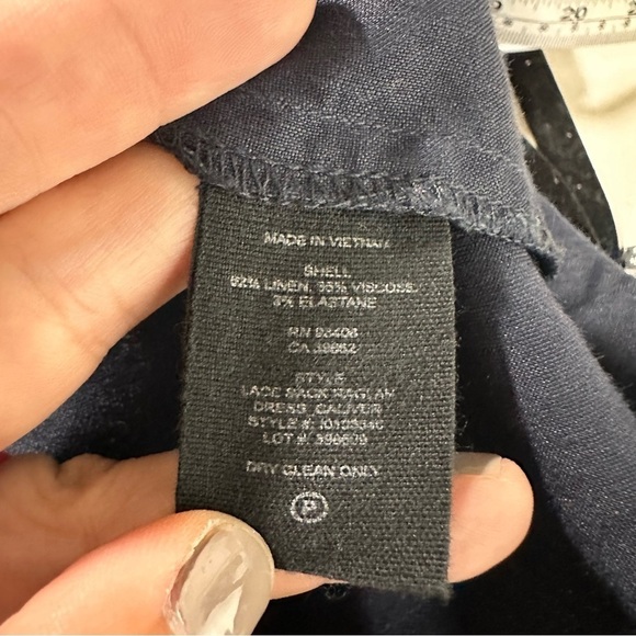 Theory Navy Blue Lace Back Raglan Shift Dress Linen Blend Size 6 Knee Length - Picture 6 of 9